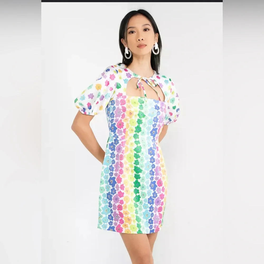 Never Fully Dressed Rainbow Floral Puff-Sleeve Maxi Dress